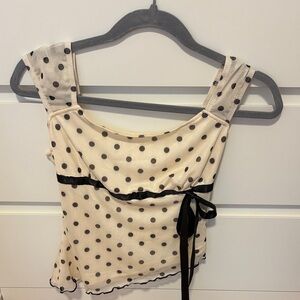 Polka Dot Ribbon Detail Women's Tank Top - Cream/Black